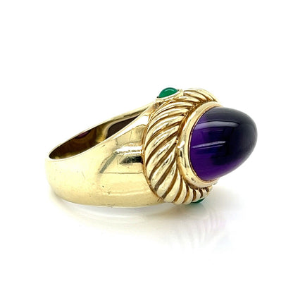 David Yurman Amethyst Emerald 14k Yellow Gold Cable Ring - Size 7