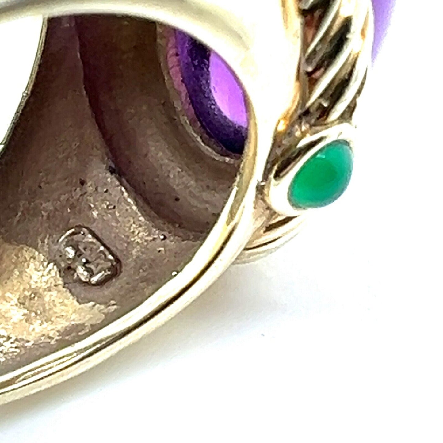 David Yurman Amethyst Emerald 14k Yellow Gold Cable Ring - Size 7