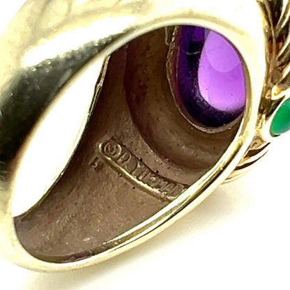 David Yurman Amethyst Emerald 14k Yellow Gold Cable Ring - Size 7