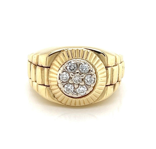 Diamond 14k Yellow Gold Link Round Top Ring - Size 6