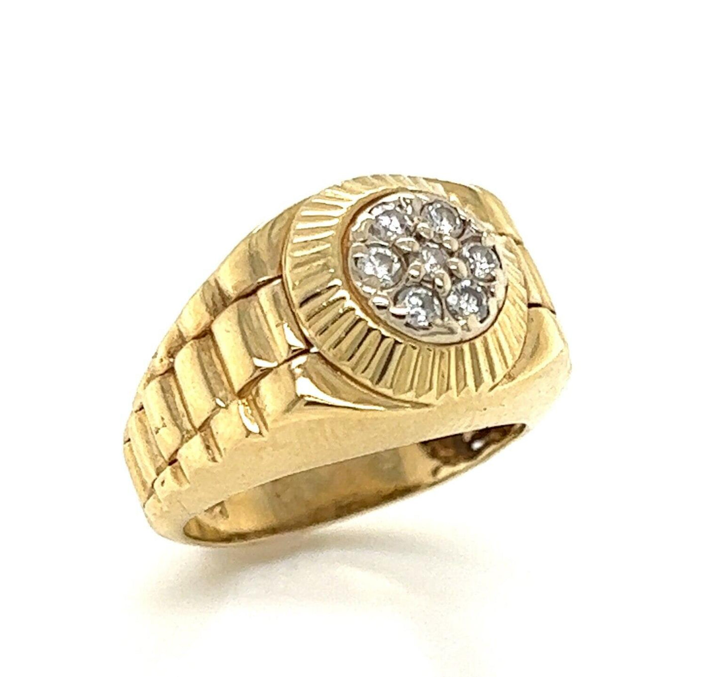 Diamond 14k Yellow Gold Link Round Top Ring - Size 6