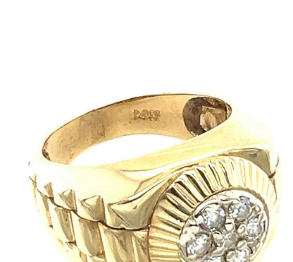 Diamond 14k Yellow Gold Link Round Top Ring - Size 6