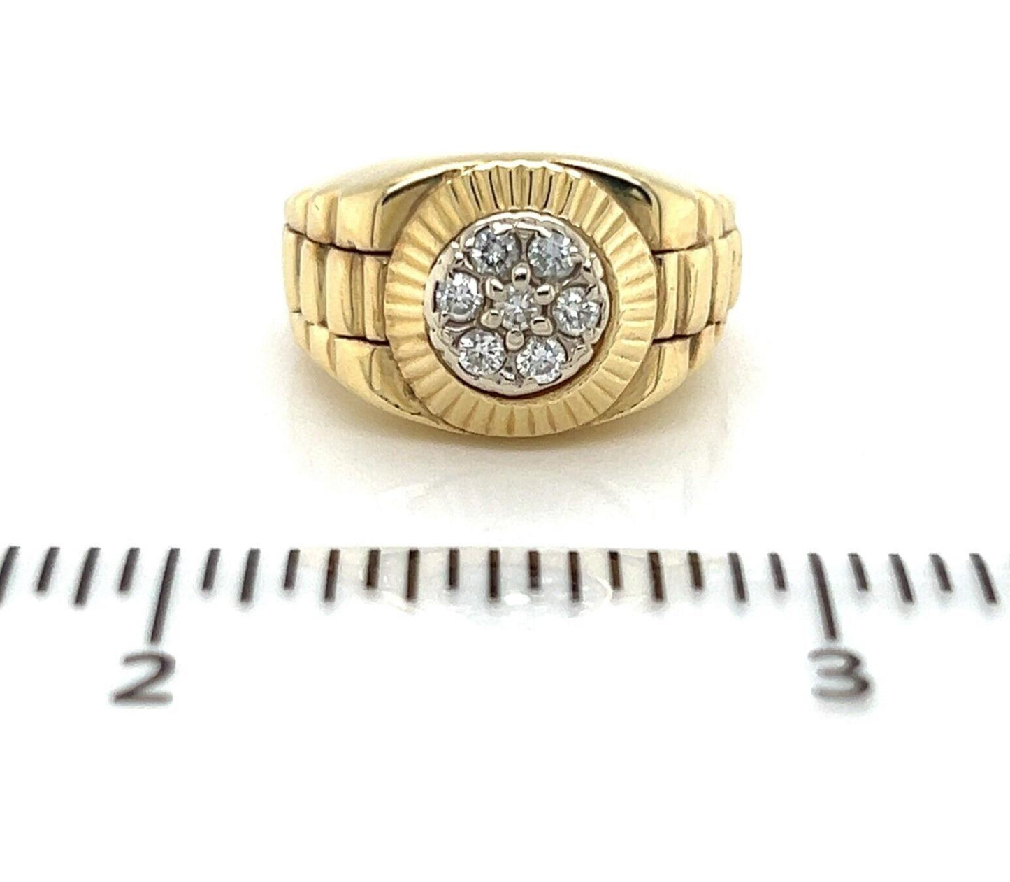 Diamond 14k Yellow Gold Link Round Top Ring - Size 6