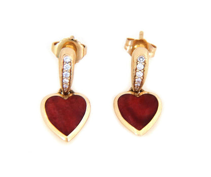 Kabana 14k Yellow Gold Diamond Spiny Oyster Shell Heart Dangle Earrings