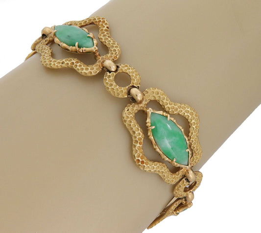 Oval Jade 18k Yellow Gold Link Bracelet