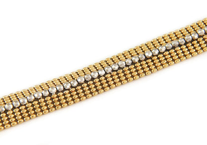 Wide Beaded Mesh 14k Two Tone Gold Bracelet