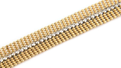 Wide Beaded Mesh 14k Two Tone Gold Bracelet