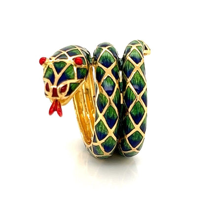 Enamel 18k Yellow Gold Snake Wrap Ring - Size 5