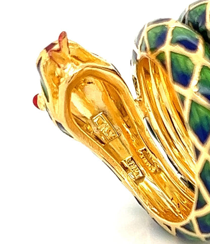 Enamel 18k Yellow Gold Snake Wrap Ring - Size 5