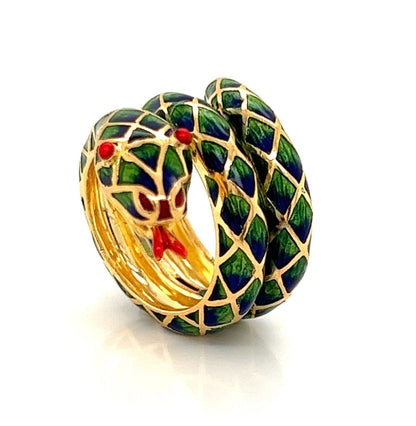 Enamel 18k Yellow Gold Snake Wrap Ring - Size 5