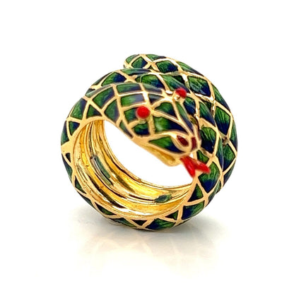 Enamel 18k Yellow Gold Snake Wrap Ring - Size 5