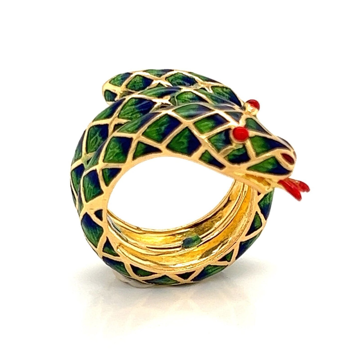 Enamel 18k Yellow Gold Snake Wrap Ring - Size 5