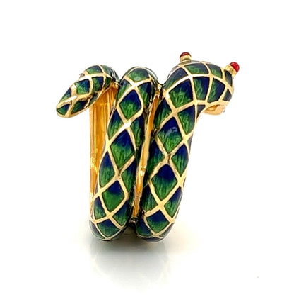 Enamel 18k Yellow Gold Snake Wrap Ring - Size 5