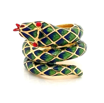 Enamel 18k Yellow Gold Snake Wrap Ring - Size 5