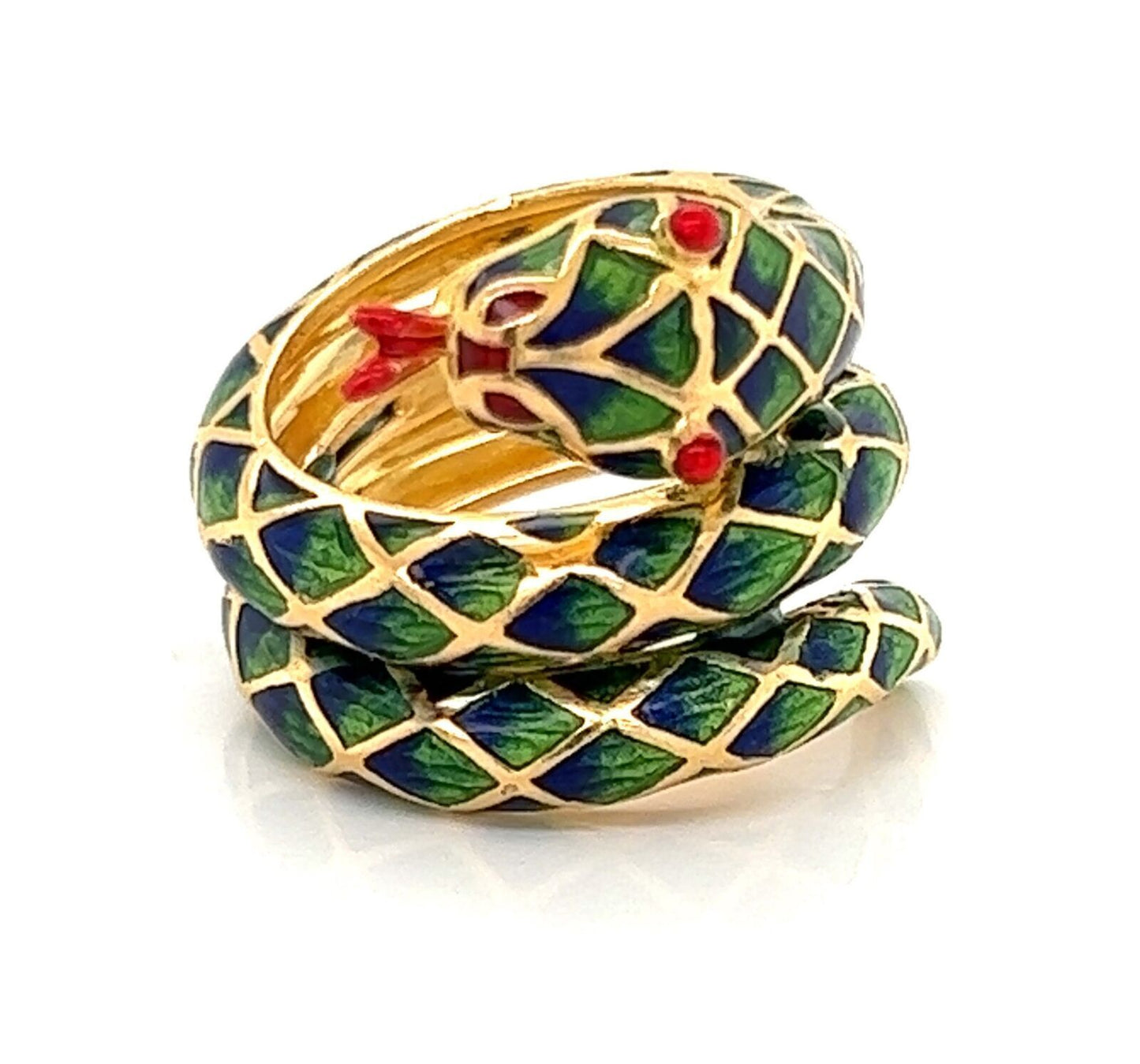 Enamel 18k Yellow Gold Snake Wrap Ring - Size 5