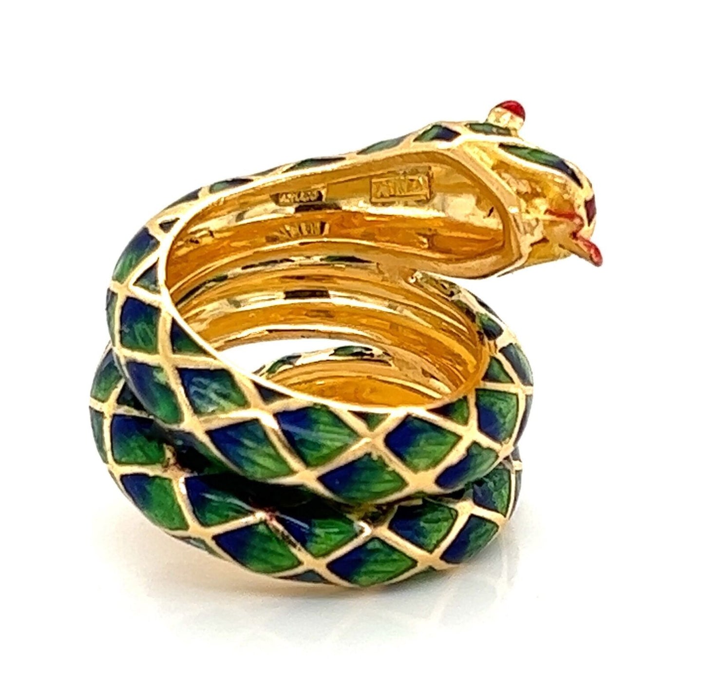 Enamel 18k Yellow Gold Snake Wrap Ring - Size 5