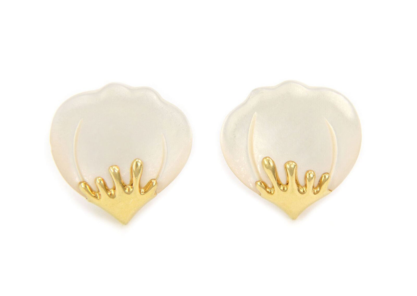 Tiffany & Co. Mother Of Pearl 18k Yellow Gold Lotus Leaf Earrings