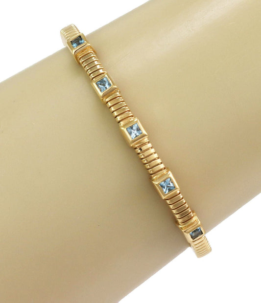 Square Cut Blue Topaz Flex 18k Yellow Gold Bracelet