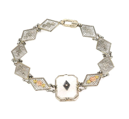 Diamond Camphor Glass 14k Rose White Yellow Gold Link Bracelet