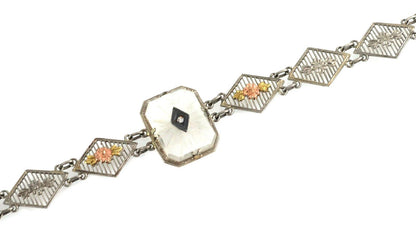 Diamond Camphor Glass 14k Rose White Yellow Gold Link Bracelet