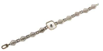 Diamond Camphor Glass 14k Rose White Yellow Gold Link Bracelet