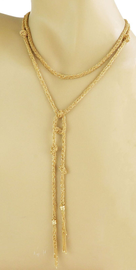 Thick Multi Chain 18k Yellow Gold 3mm Tassel Long Necklace