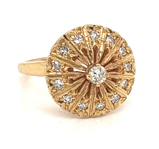 Diamonds 14k Yellow Gold Fancy Round Floral Ring - Size 4