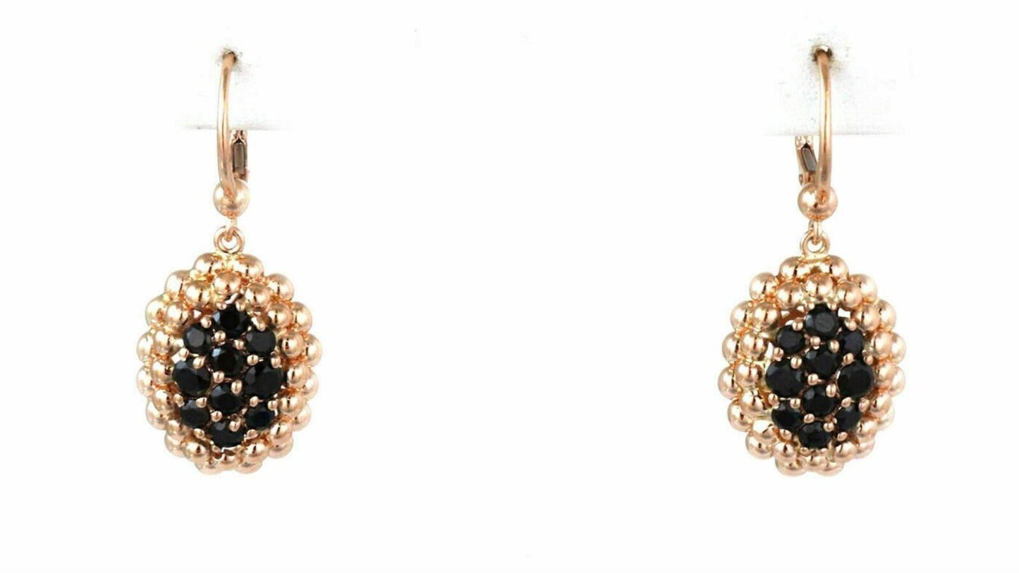 Pasquale Bruni Black Quartz 18k Rose Gold Oval Beaded Dangle Earrings