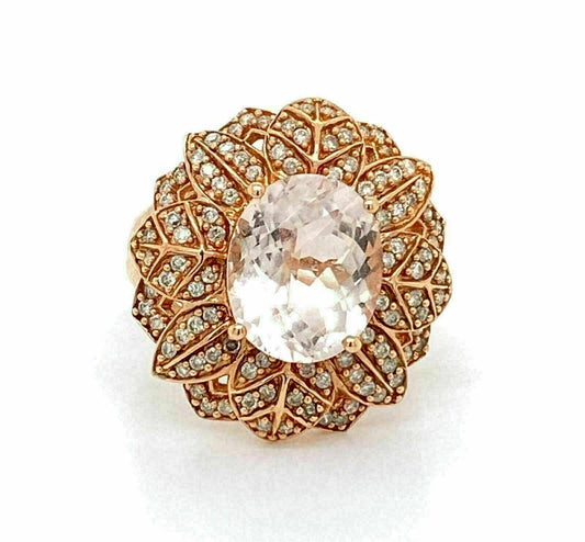 Diamond & Kunzite Gem 14k Rose Gold Large Floral Ring - Size 8