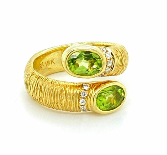 Michelle Albala Peridot 18k Yellow Gold Diamond Bypass Band Ring - Size 5.5