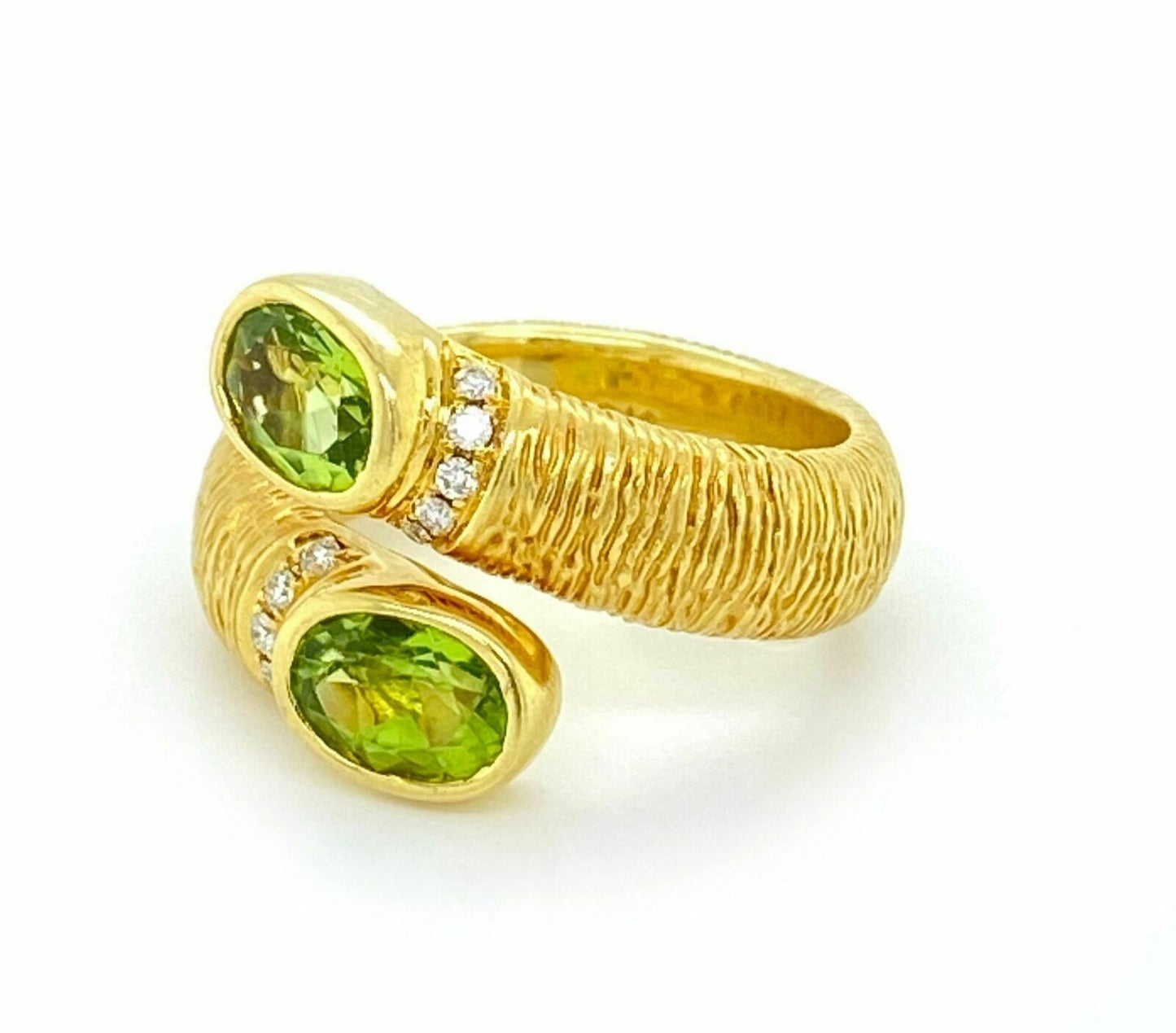 Michelle Albala Peridot 18k Yellow Gold Diamond Bypass Band Ring - Size 5.5