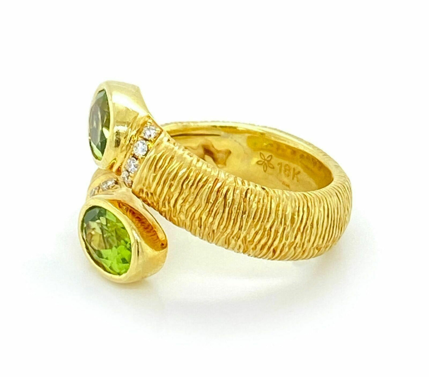 Michelle Albala Peridot 18k Yellow Gold Diamond Bypass Band Ring - Size 5.5