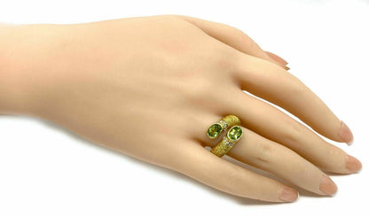 Michelle Albala Peridot 18k Yellow Gold Diamond Bypass Band Ring - Size 5.5