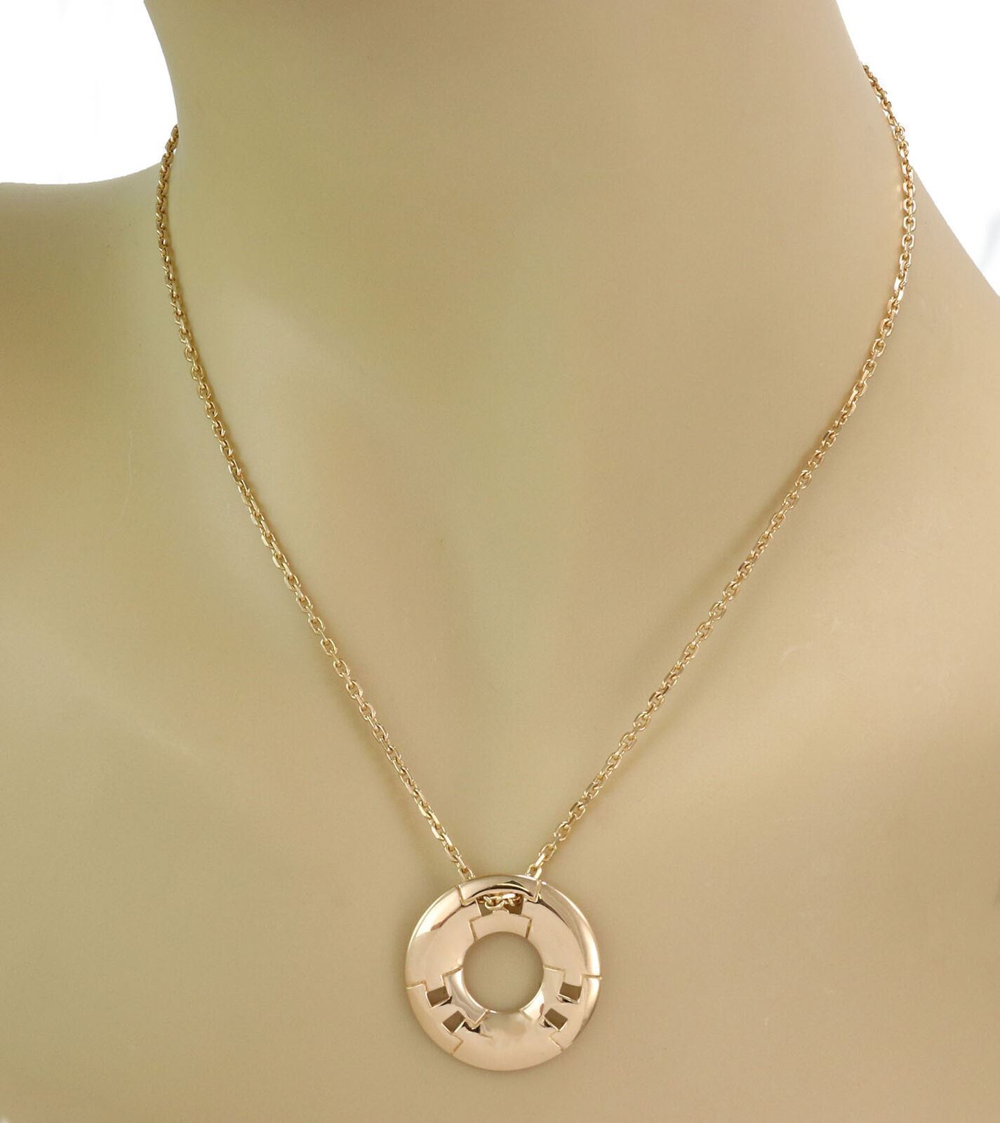 Hermes H Style 18k Yellow Gold Circle Pendant Necklace