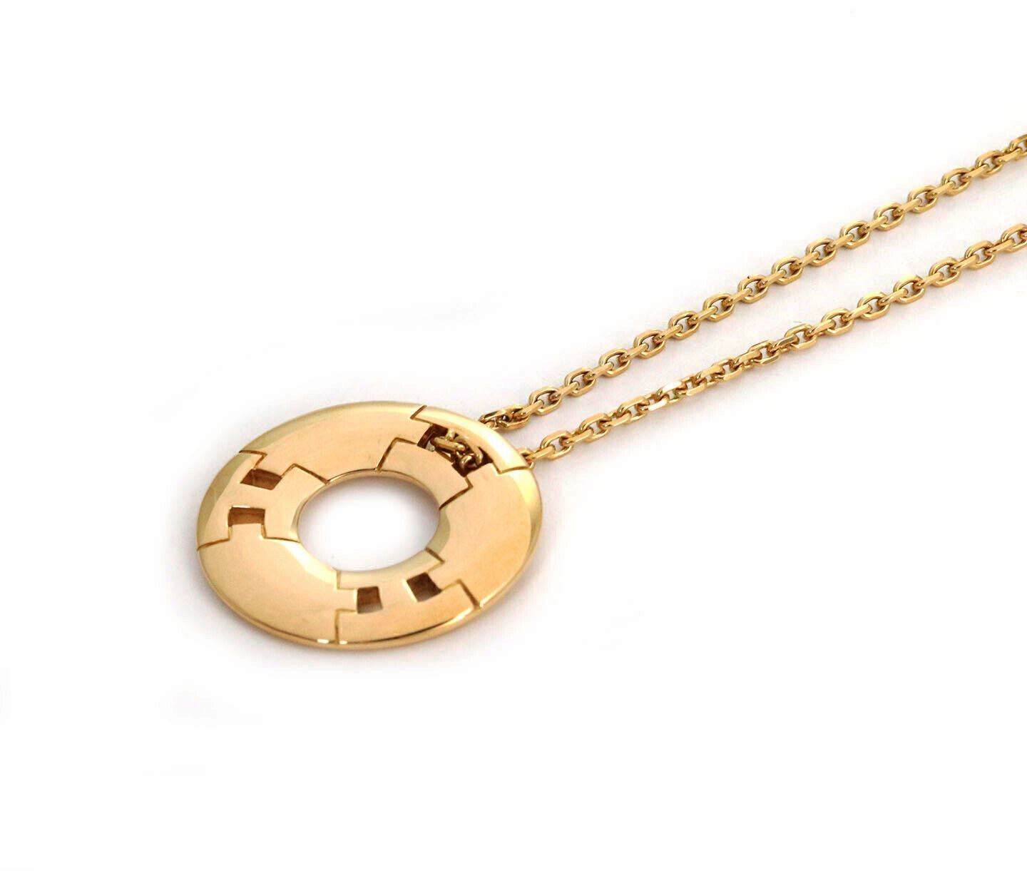 Hermes H Style 18k Yellow Gold Circle Pendant Necklace