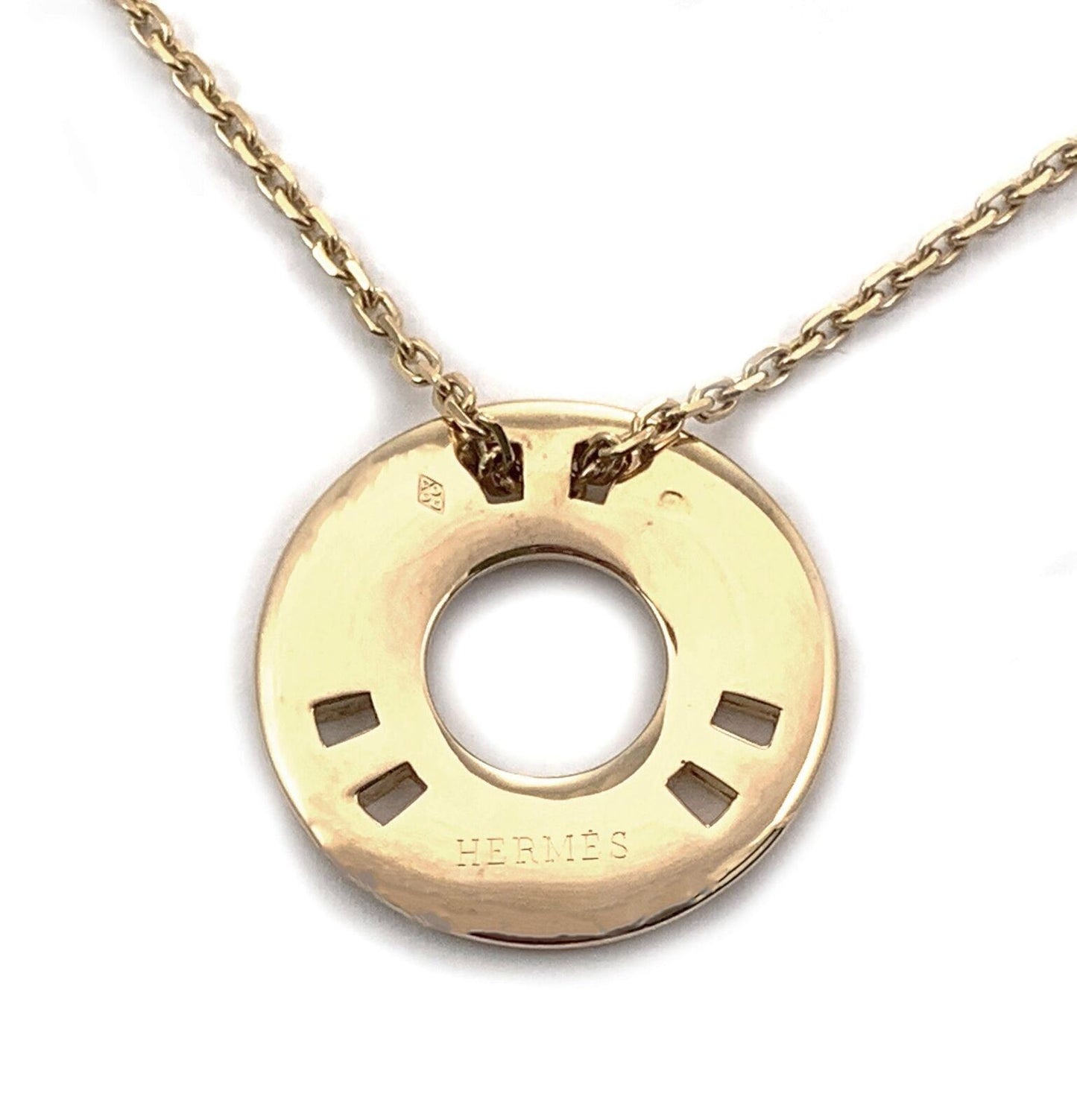 Hermes H Style 18k Yellow Gold Circle Pendant Necklace