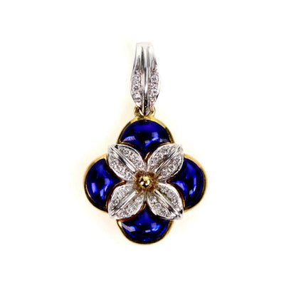 H. Stern 18k Two Tone  Diamond Blue Enamel Gold Flower Charm Pendant