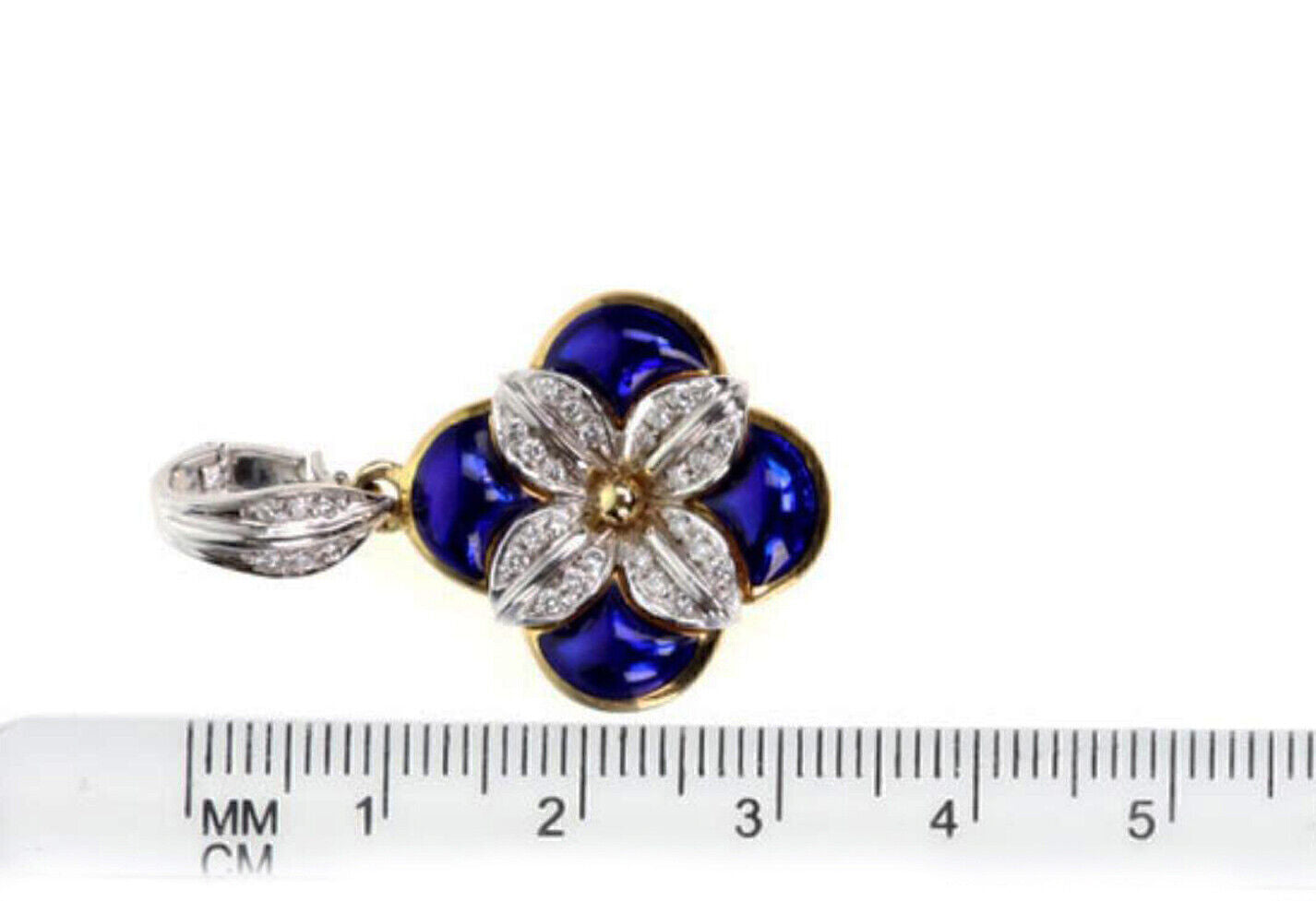 H. Stern 18k Two Tone  Diamond Blue Enamel Gold Flower Charm Pendant