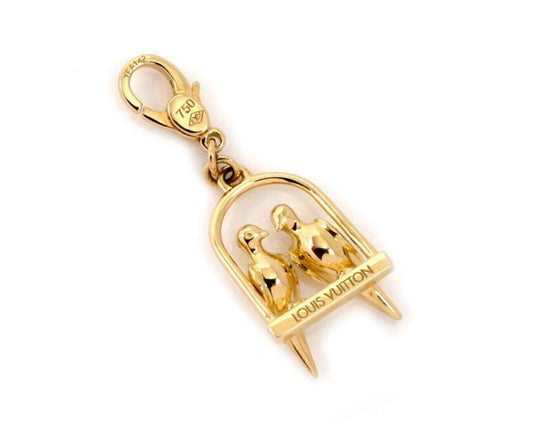 Louis Vuitton 18k Yellow Gold 2 Birds On Perch Dangle Charm Pendant