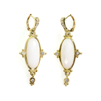 Judith Ripka Diamond White Chalcedony 18k Yellow Gold Drop Dangle Earrings