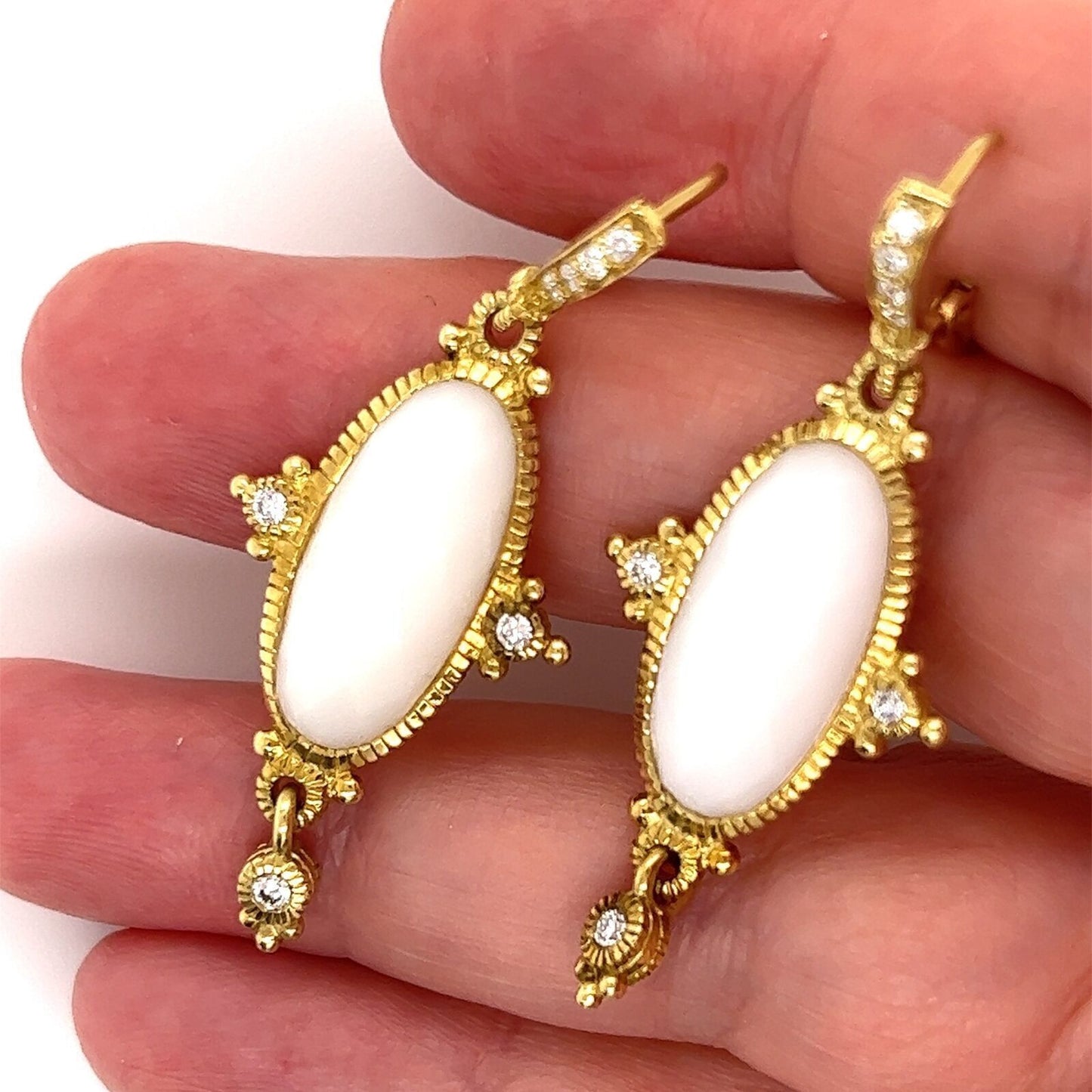 Judith Ripka Diamond White Chalcedony 18k Yellow Gold Drop Dangle Earrings