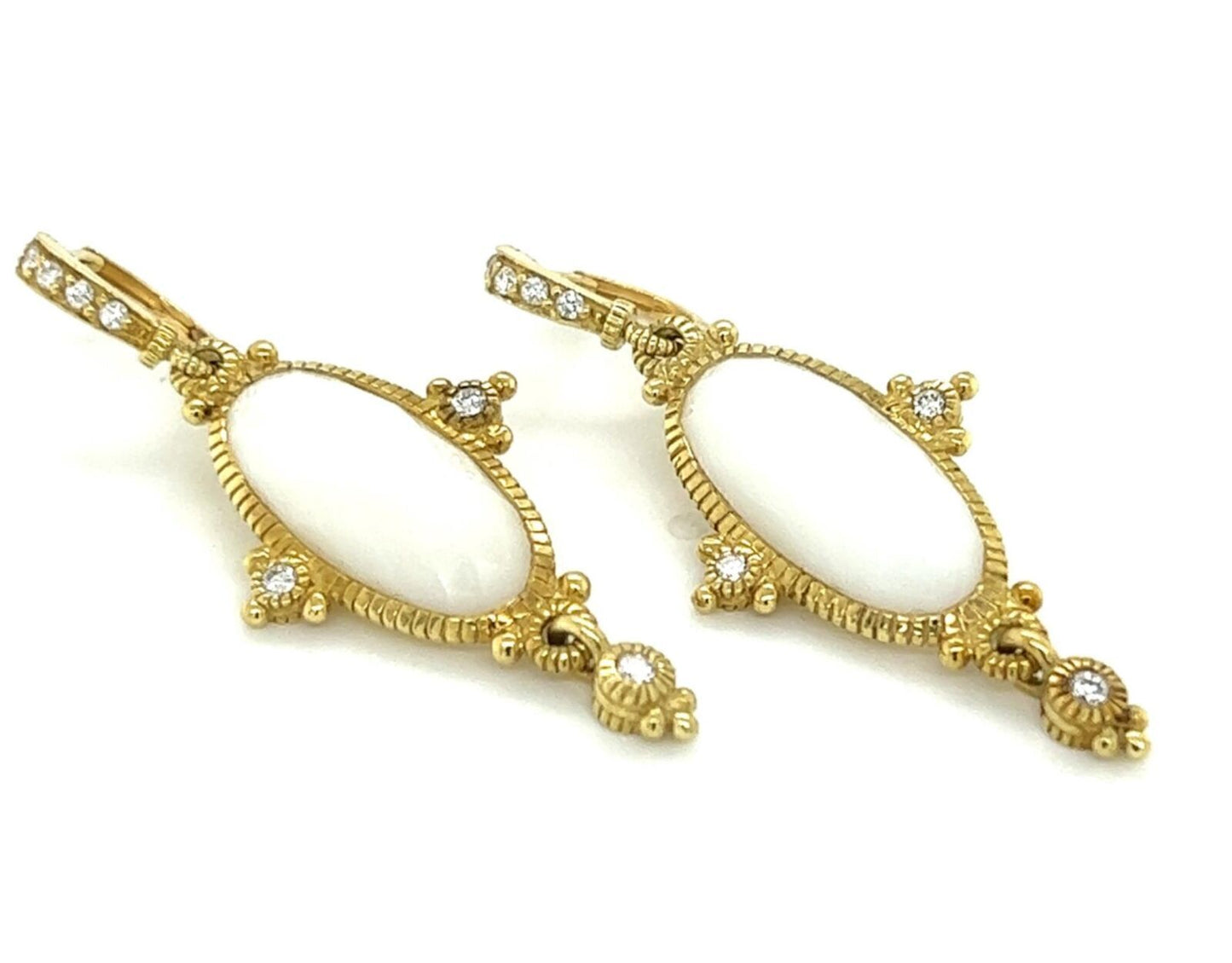 Judith Ripka Diamond White Chalcedony 18k Yellow Gold Drop Dangle Earrings