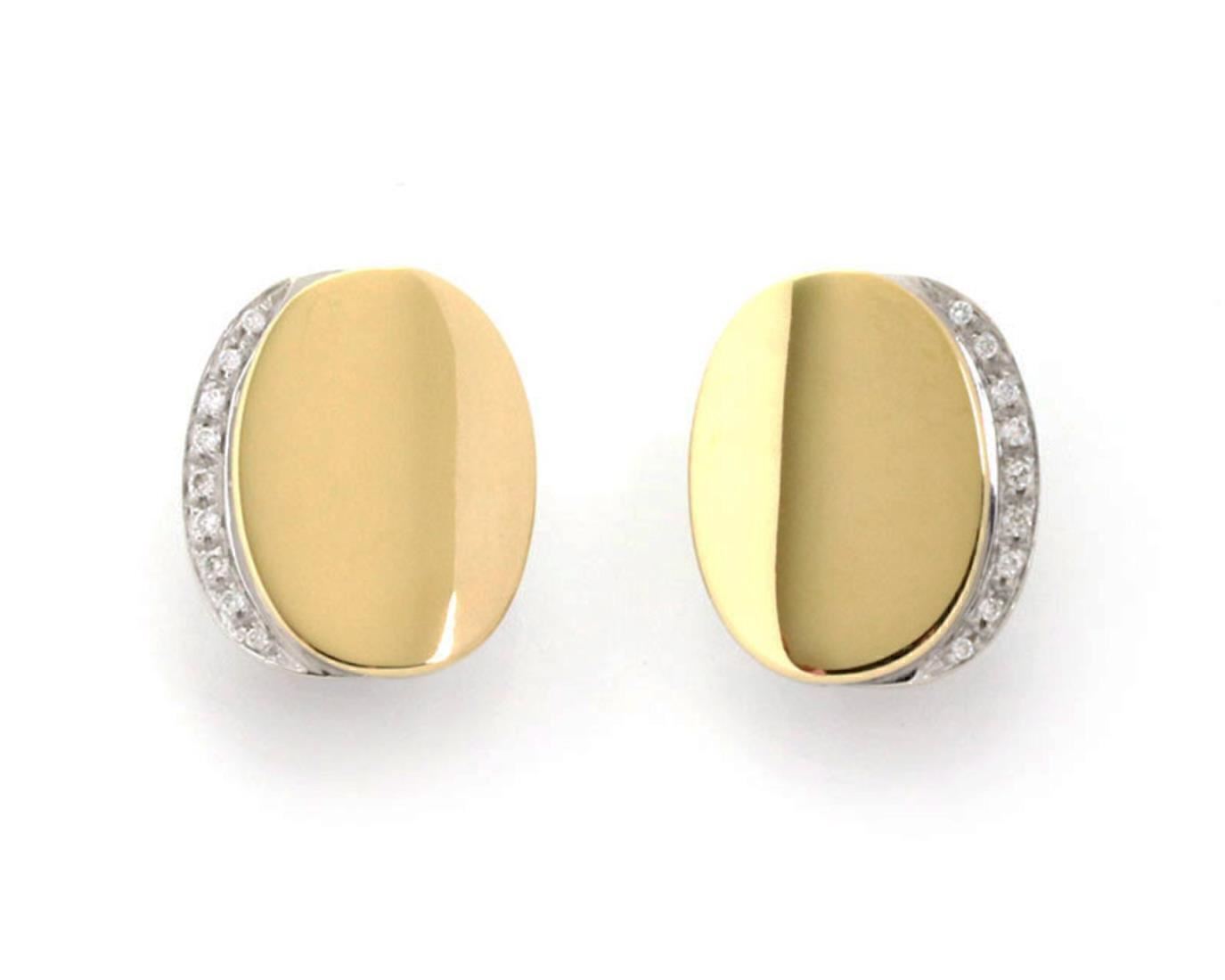 Roberto Coin Diamond 18k Two Tone Gold Fancy Oval Post Clip Earrings