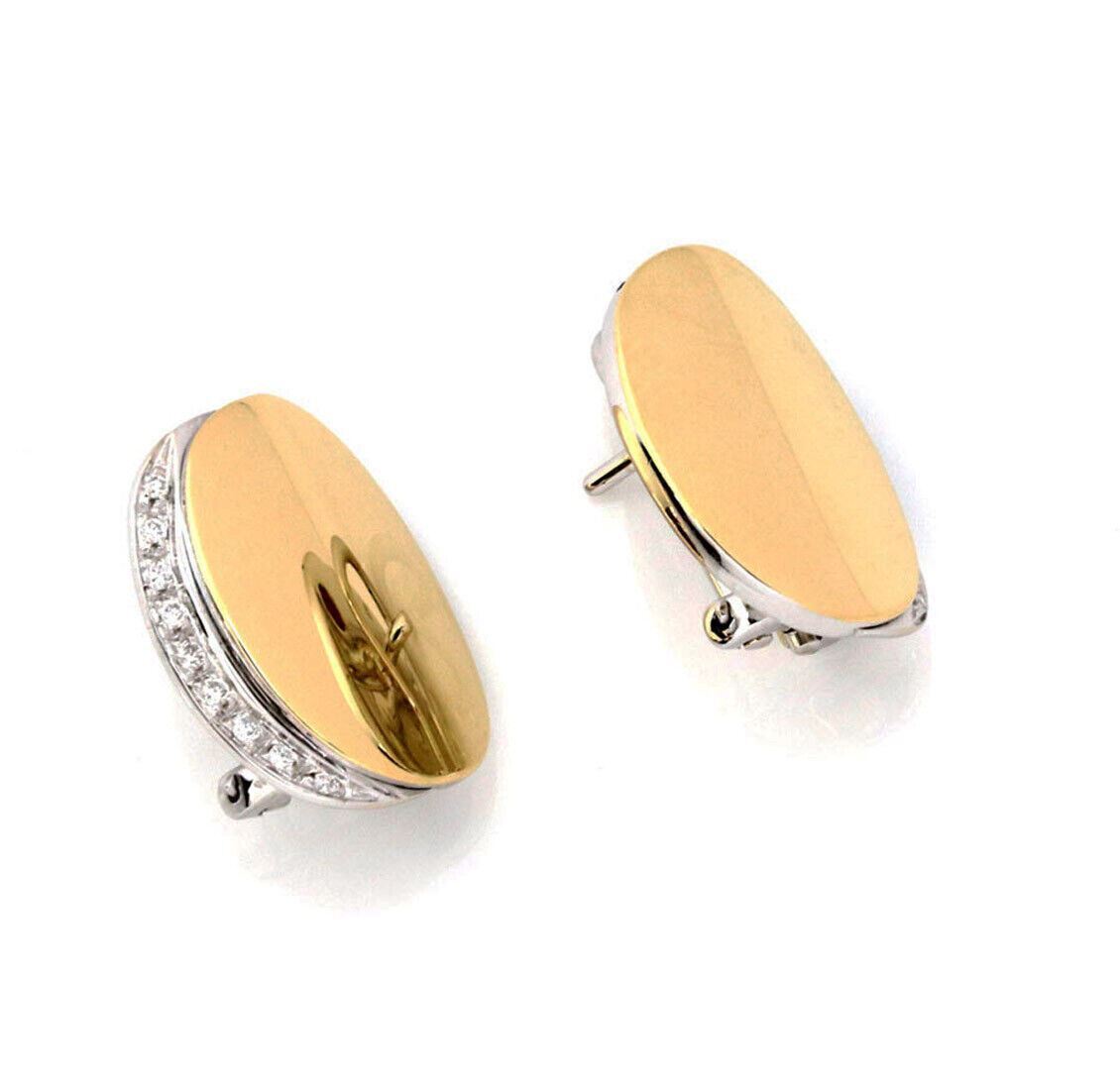 Roberto Coin Diamond 18k Two Tone Gold Fancy Oval Post Clip Earrings