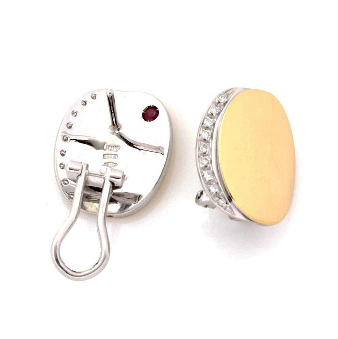 Roberto Coin Diamond 18k Two Tone Gold Fancy Oval Post Clip Earrings