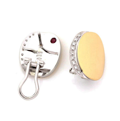 Roberto Coin Diamond 18k Two Tone Gold Fancy Oval Post Clip Earrings
