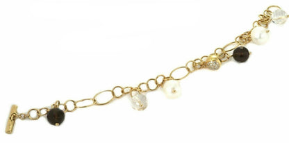 K Di Kuore 18k Yellow Gold Diamond Pearls & Quartz Charms Link Bracelet