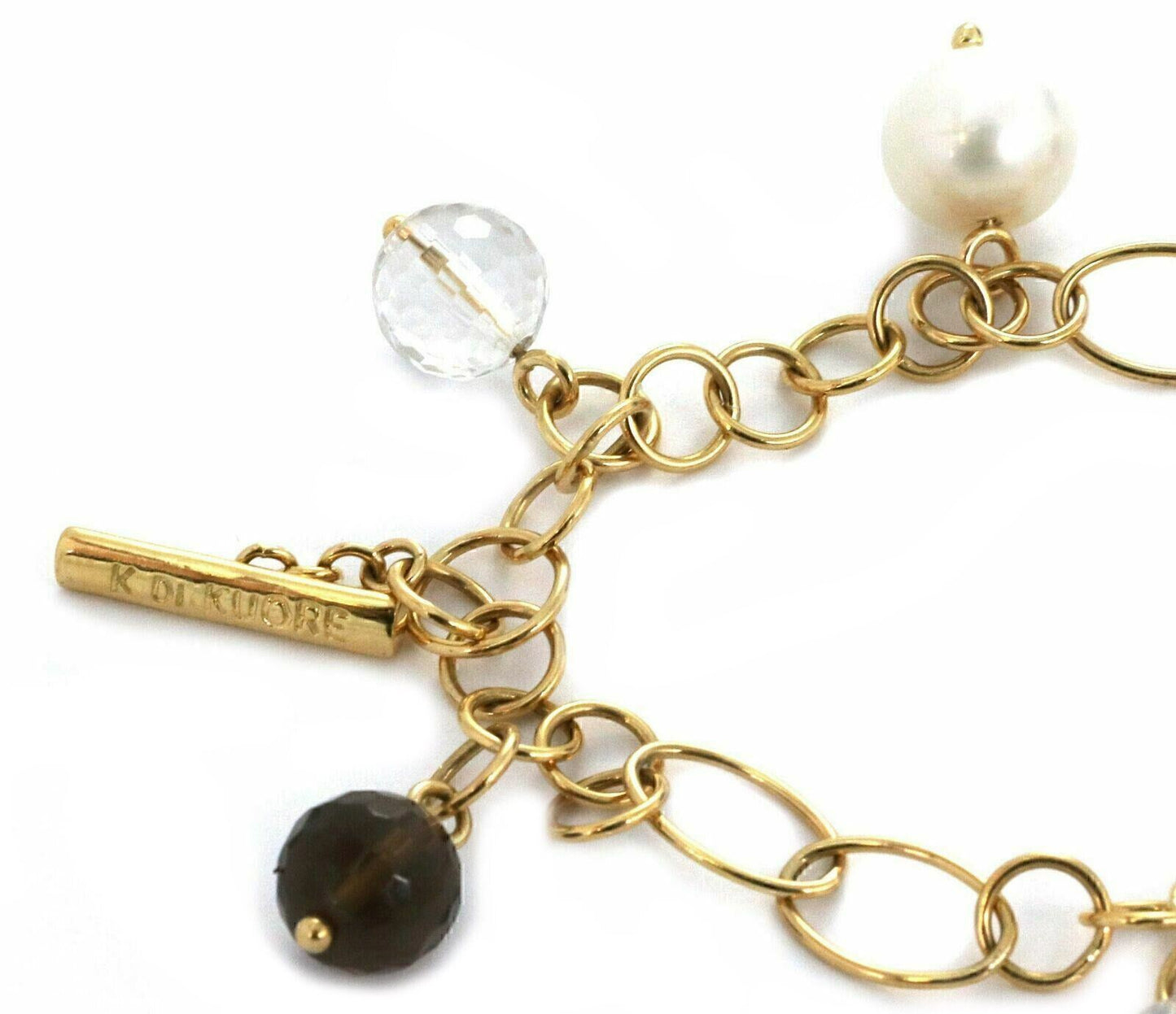 K Di Kuore 18k Yellow Gold Diamond Pearls & Quartz Charms Link Bracelet