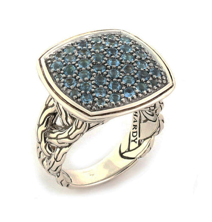 John Hardy Classic Chain Blue Topaz Sterling Silver Ring - Size 7