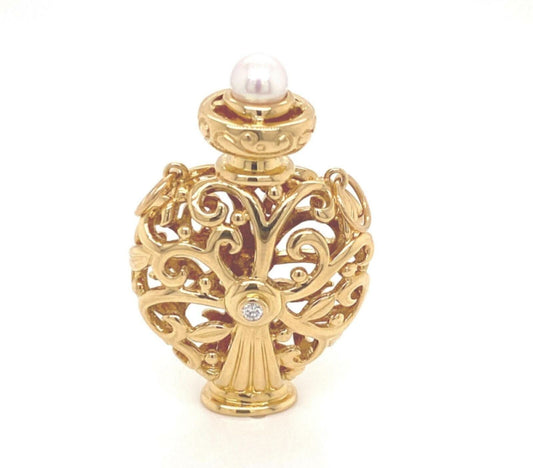 Mikimoto Diamond Akoya Pearl Open Design 18k Yellow gold Bottle Pendant